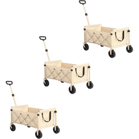 3er-Set lightweight Portable Heavy Duty Folding Beach Wagons with Wheels - Outdoor Utility Carts for Grocery, Camping, Shopping, Sports, Garden with Large Capacity-Beige