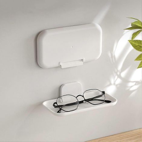 Étagère murale pliable sans perçage salle de bain lot de 2 fixation adhésive plateau multifonction gain de place finition blanche (1/5)