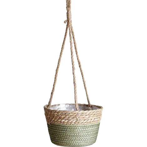 (vert) Jardinière suspendue de jardin en macramé, panier de rangement pour plantes en corde de jute tressée, support pour pot de fleurs d'intérieur et d'extérieur, décoration intérieure (1/4)