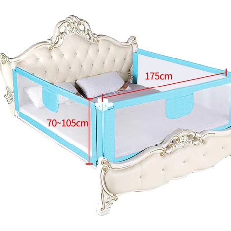 Barrière de lit, hauteur réglable, design à levée verticale, 1.8m Bleu (1/2)