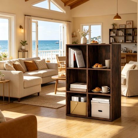 Libreria a cubi aperta 6 scomparti 59,6 x 89 x 29 cm marrone rustico DESVIAE (1/5)