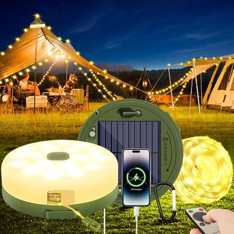 Illuminazione solare premium per campeggio - 10 m, 100 LED, luci d'atmosfera - Con telecomando e cavo Type-C - Impermeabile (IP65) (1/5)