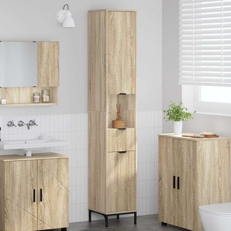 Colonne de salle de bain 1 tiroir chêne sonoma avec pieds métal 31,5 x 33 x 190 cm - PANGIVO (1/5)