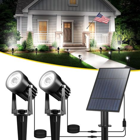 Spot Solaire Exterieur, IP65 Lampe Solaire Exterieur Jardin Decorative Exterieur Puissante pour Arrarbres, Chemins, Pelouses, Terrasses (Blanc) (1/5)