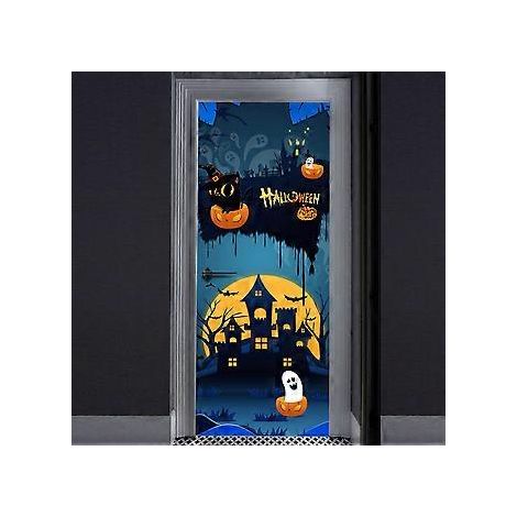 3D-Türaufkleber mit Geisterschloss-Motiv für Halloween, 76 x 200 cm (30 x 79 Zoll), realistische Türaufkleber mit Geisterschloss-Motiv für Halloween-Dekoration, abnehmbare Aufkleber für Heimpartys