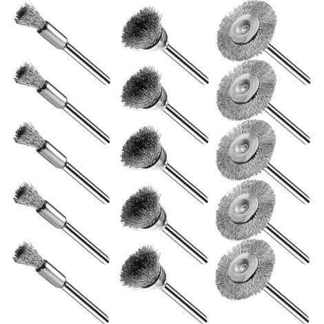 15 brosses métalliques en acier inoxydable, roue de polissage en fil d'acier pour outils rotatifs Dremel (mandrin de 1/8 pouce) (1/5)
