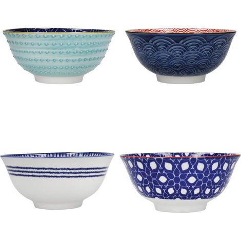 Kitchen Craft Set de 4 Schalen de glasiertes Steinzeug, Rot- und Blautöne, 15,5 x 7,5 cm, in einer Schachtel de Geschenkset