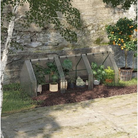 Invernadero túnel de jardín 270 x 90 x 90 cm, 3 ventanas enrollables, acero, blanco HAVRYA (1/4)
