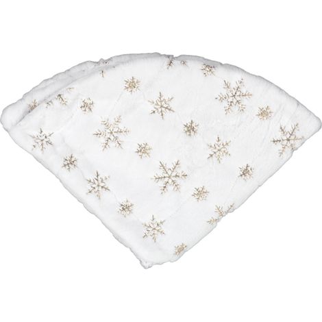 Socle rond de 90 cm (35,4 pouces) en blanc doux et confortable pour sapin de Noël, idéal pour la maison et les magasins. Bordure dorée.