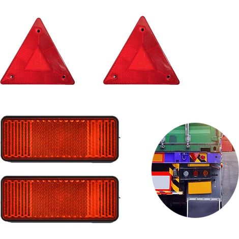 4 Pièces Réflecteur D'avertissement de Sécurité, Catadioptre, Réflecteurs Triangles, pour la Protection Nocturne de Tous Les Types de VéLos, Camions Et Remorques (Rouge) (1/5)