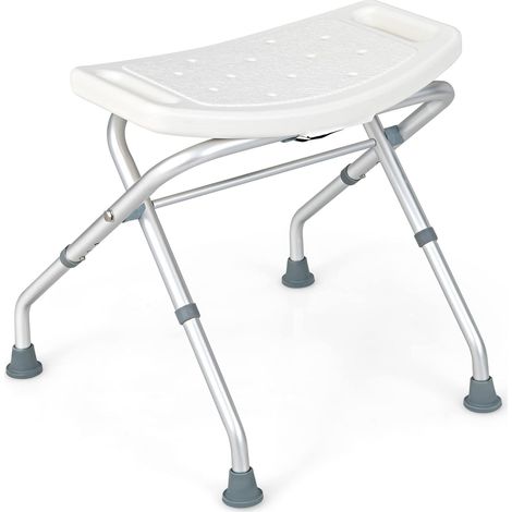 COSTWAY Sgabello per Doccia, Sedia per Doccia Regolabile in Altezza a 3 Livelli con Maniglie, Leggero, per Anziani e Persone a Mobilità Ridotta, 53x50x52,5 cm, Portata 150 KG (1/5)