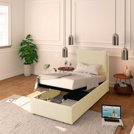 Baldiflex Letto Contenitore Singolo 90x200 Licia in Ecopelle con Rete a Doghe colore Crema Cream (1/5)