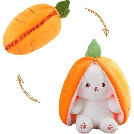 Peluche lapin réversible pour enfants, jouet lapin Muppet, coussin fraise avec fermeture éclair, adorable peluche décorative lapin pour garçons, filles, enfants et adultes (18 cm carotte) (1/5)