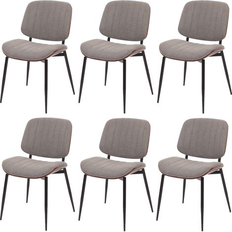 [NON UTILIZZATO] Set 6 sedie per sala da pranzo HHG-203, cucina, tessuto legno curvato (370g/m²) Oeko-Tex MVG, color noce, grigio chiaro