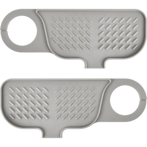 Tapis de robinet, tapis d'évier, bac anti-goutte patchwork pour poignée de robinet, tapis de drainage de cuisine, protection anti-éclaboussures en silicone pour évier de cuisine (gris) (1/5)