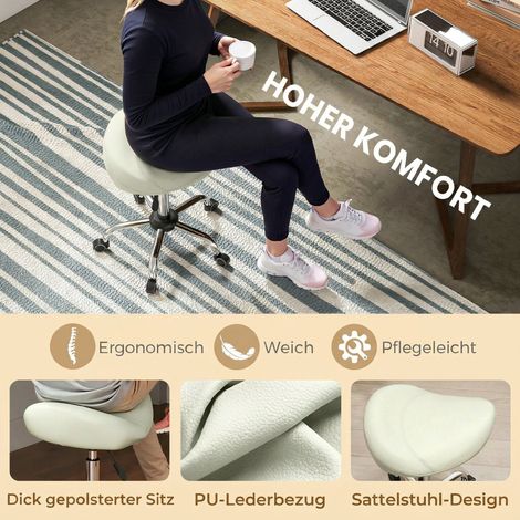 Fauteuil de massage réglable en hauteur, revêtement en cuir PU blanc crème, pour spa, clinique, beauté, tatouage et soins. (1/4)