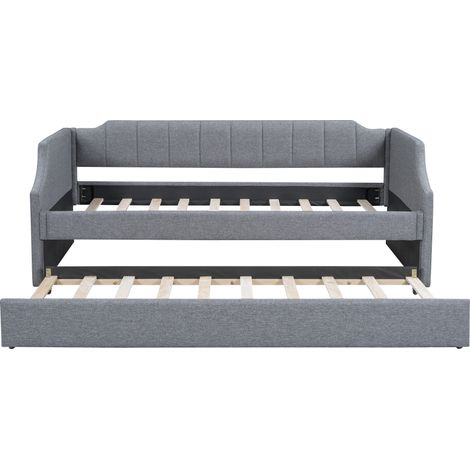 Cama de día tapizada 90 x 200 cm con cama extraíble 90 x 190 cm de tela gris MODENUIT (1/5)