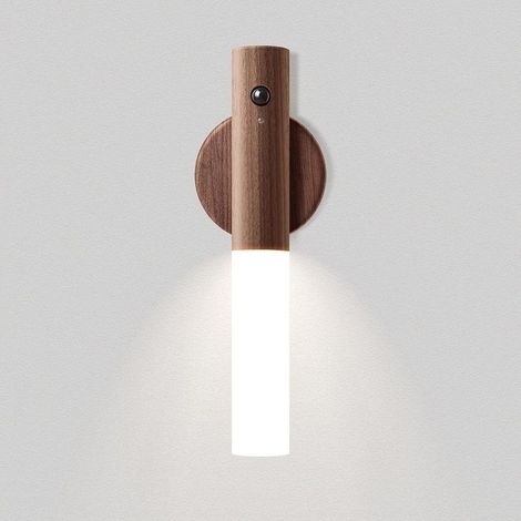 Applique murale LED bois à batterie aimantée rechargeable escalier couloir brune (1/5)