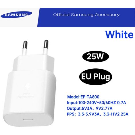Chargeur Samsung 25W PD pour Galaxy Z Fold 6/5, Z Flip 4, S25, S24, S23, A05s, A54, A24, A23, M54, M13, M22, M32 et M53 (chargeur uniquement). (1/5)