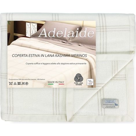 Coperta Estiva Adelaide in Lana Merino e Kashmir – Leggera, Traspirante, Antipilling – Made in Italy, Mezza Stagione Cm. 190x220 1 Piazza e Mezza