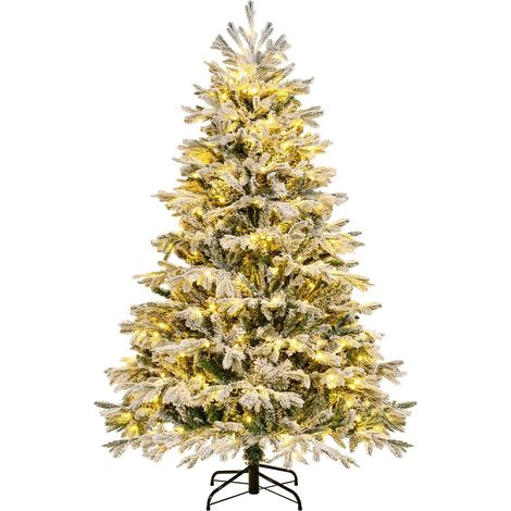 COSTWAY Künstlicher Weihnachtsbaum mit Schnee und Beleuchtung, 180 cm Tannenbaum mit 350 Warmweißen LED-Lichtern, 1022 gemischten Zweigspitzen, Christbaum, Kunstbaum Weihnachten, weiß-grün (1/5)