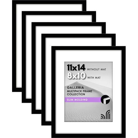 Cadre photo noir de 28 x 35 cm avec passe-partout et 28 x 35 cm sans passe-partout – Lot de 5 cadres avec matériel de suspension en dents de scie pour un affichage horizontal et vertical (1/4)