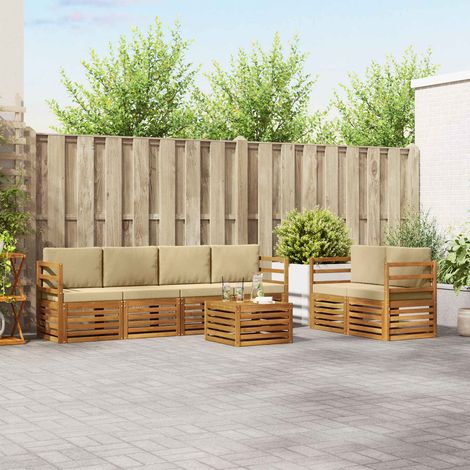 Outdoor-Sofagarnitur 7 pcs Natur und Beige Massivholz Akazie (1/5)