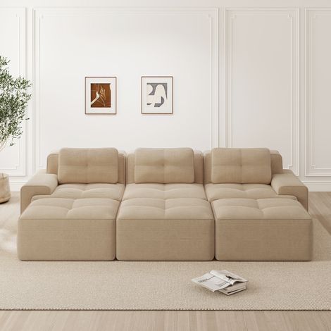 Modulares Ecksofa Beige aus Cord mit Schlaffunktion und tiefem Sitz (1/5)