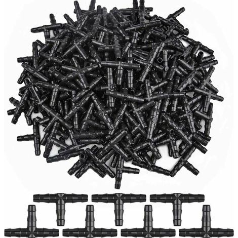 300 pcs 3 Way Tee Connecteurs Trois vers barbelé Dripper d'arrosage connecteur T connecteur Adaptateur Tube Raccord de Tuyau d'arrosage Arroseur cannelé Tuyau d'égouttement Système 4/7 mm (1/5)