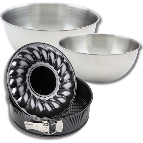 Set avec 1 Moule à manqué et à savarin 28 cm, 1 spatule Zenker et 2 bols à mixer en inox Fackelmann (1/5)