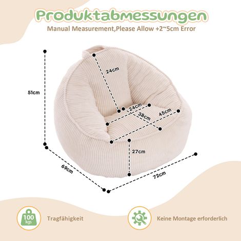 Pouf moelleux et cosy, parfait pour salons, chambres d'enfants, espaces lecture et salles de jeux, pour petits garçons et filles – modèle compact, teinte beige (1/5)