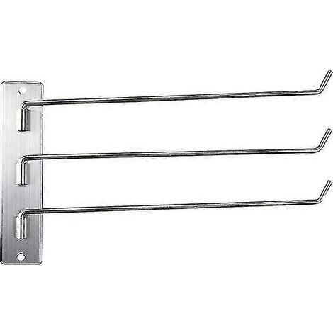 Porte-serviettes à 3 bras, 30 cm de long, barres pivotantes, acier inoxydable brossé, argent (1/4)