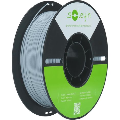 Filament Ultra PLA 1,75 mm 1 kg pour imprimante 3D, précision dimensionnelle +/- 0,02 mm, vitesse d'impression 30 à 300 mm/s, gris mat (1/5)