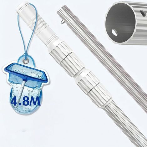 Telescopic Pole for Swimming Pool, 3 Pieces, 1.4 to 4.8 m  Stable and robust aluminium handle, thickness 1.2 mm suitable for landing net, brush, skimmer and suction head (1/5)