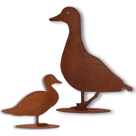 Canard Décoratif en Métal Rouillé avec Socle pour Décoration de Jardin et Maison - PANGIVO