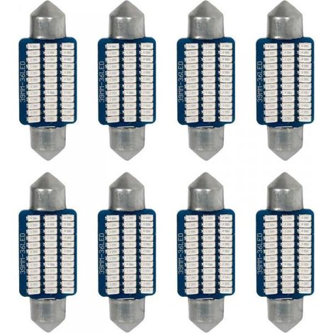 8 Pezzi Lampada Led Siluro 36mm Canbus T11 SV8.5 C5W C10W 30 SMD 3014 12V 1.8W 160lm Luce Colore Blu