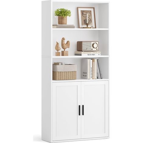 Bibliothèque, Étagère Haute sur 5 Niveaux Meuble de Rangement Ouvert, 60,1 x 24,1 x 146,2 cm, pour Salon, Bureau, Salle à Manger, Blanc Nuage (1/5)