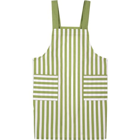 Tablier De Cuisine En Coton Et Lin Rayé Vert Pour Chef Maison Restaurant Avec Poches Réglable
