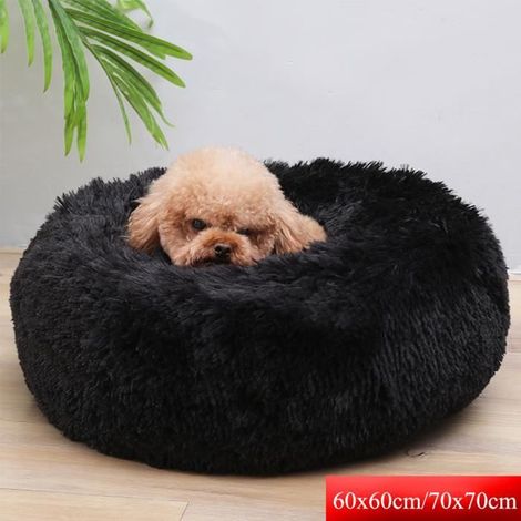 Couchage Panier Chien Chat Corbeille Coussin Rond Hiver Chaud en Peluche Lit Animal Noir 70 cm (1/2)