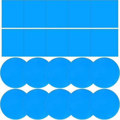 20 PCS Rustine pour Piscine, Patchs de Réparation de Piscine en Vinyle Kit de Réparation de Piscine Liner Auto adhésif en PVC pour Tente Spa château Gonflable 10 Carrés + 10 Cercles Bleu (1/5)