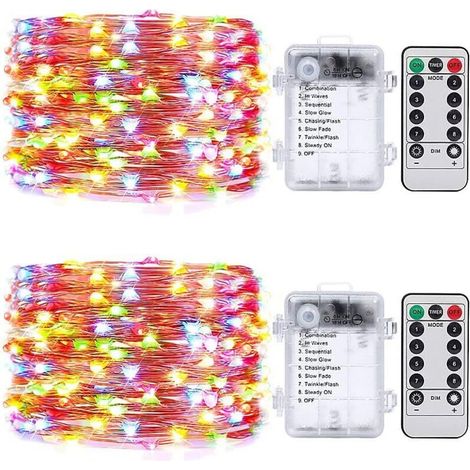 Guirlandes Féeriques à 50 LED Multicolores, 5 M, Fonctionnent avec Batterie et Télécommande de Réglage de La Minuterie, Intérieur ou Extérieur, Lot de 2 (1/5)