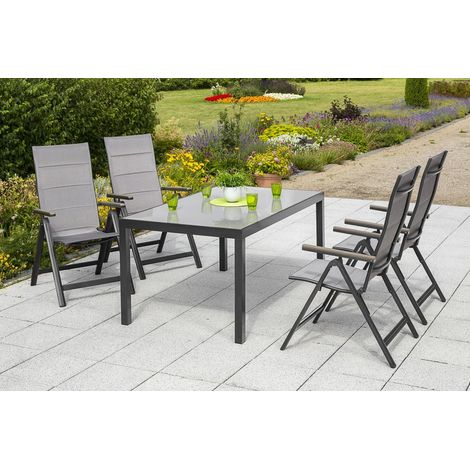 Trivero Set 5tlg 4 Sessel Tisch 150x90cm Alu/Textil