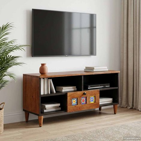 vidaXL Mobile TV Noce 100 x 33 x 46 cm Legno di mango massello