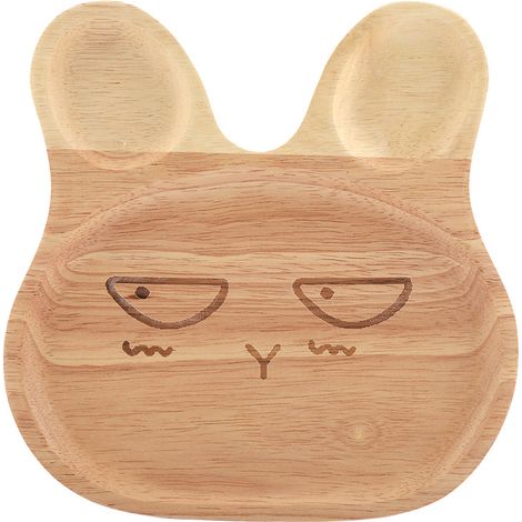 Assiette en bois enfant dessert goûter plateau service lapin adorable vaisselle bois pour enfants 2 (1/5)