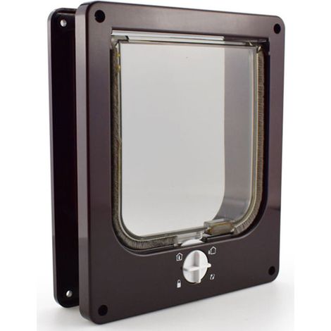 Chatière magnétique brune pour chat - Taille L - Fermeture 4 points, installation facile, idéale pour maisons et appartements (1/5)