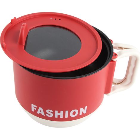 Casserole électrique populaire, mini-casserole multifonctionnelle pour dortoirs, usage domestique, étudiants, portion individuelle, nouilles instantanées, fondue chinoise, rouge rétro. (1/5)
