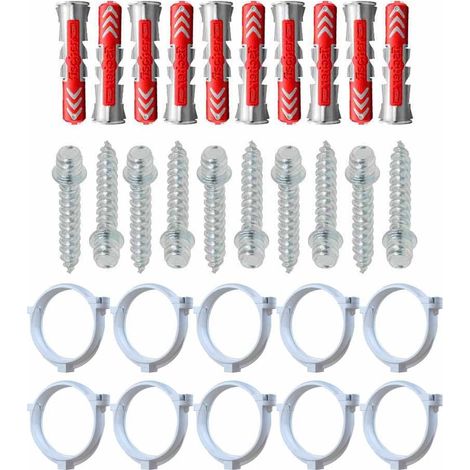 Ensemble de 10 colliers tube de descente Ø80 Blanc + 10 Vis 7x40mm + 10 Chevilles Duopower 8x40mm - Arcanaute (1/4)
