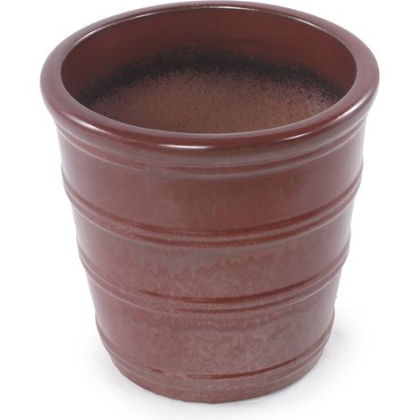 Maceta de cerámica hecha a mano Ø 40,5 cm marrón rojizo brillante con estrías horizontales (1/5)