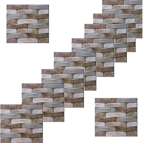 Carreaux muraux auto-adhésifs 3D imperméables, 10 pièces, autocollants de décoration de cuisine et de salle de bains faciles à appliquer, 30cm x 30cm (1/4)