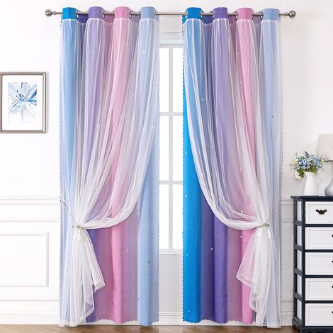 Rideaux occultants avec surcouche transparente - Thermiques isolants - À oeillets - Pour chambre et salon - 130 x 100 cm - Lot de 2 (1/5)